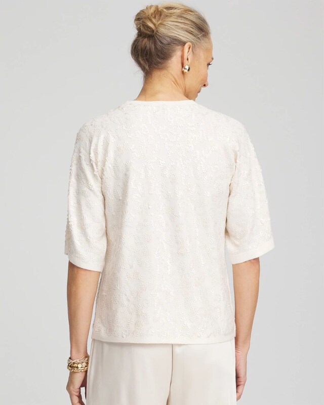 Short Sleeved Sequin Pullover Sweater - image 3